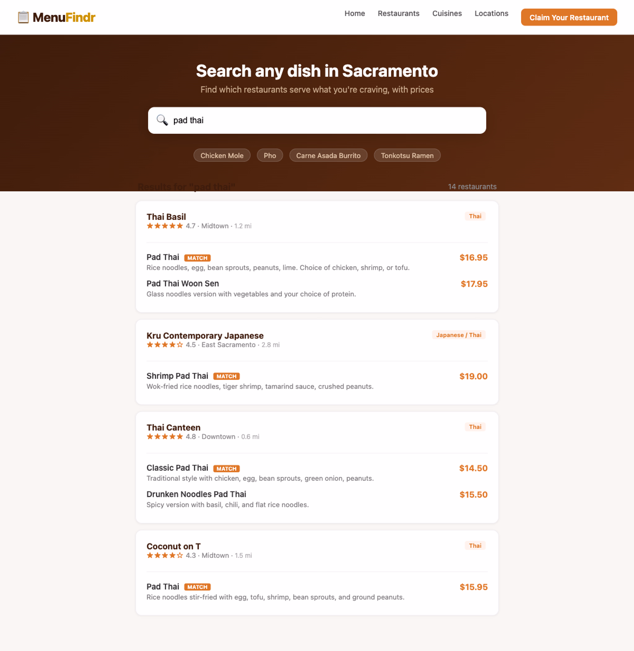 MenuFindr | Restaurant Menu Search Engine project thumbnail