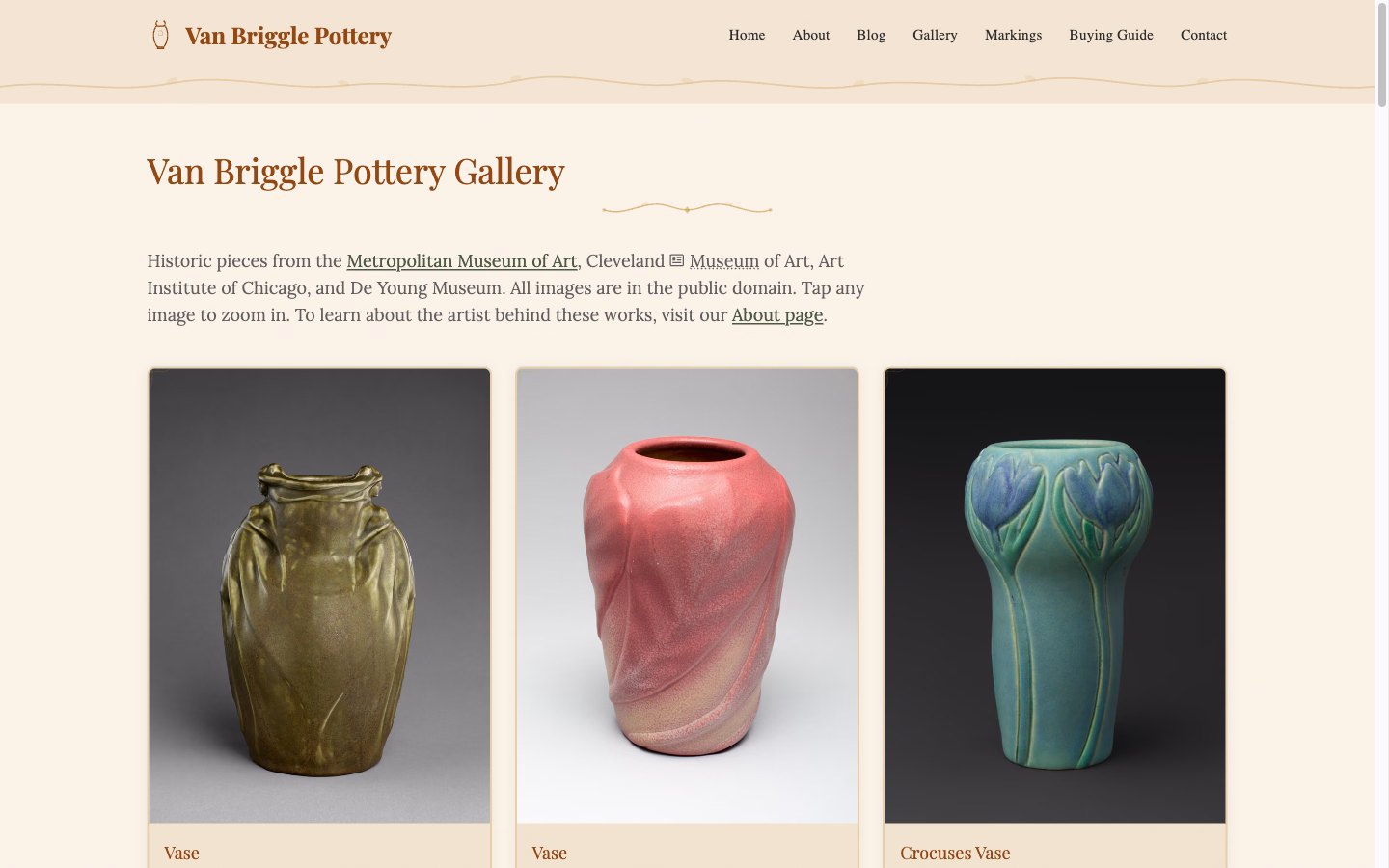 VanBriggle.net | Collector's Guide to Van Briggle Pottery screenshot 2